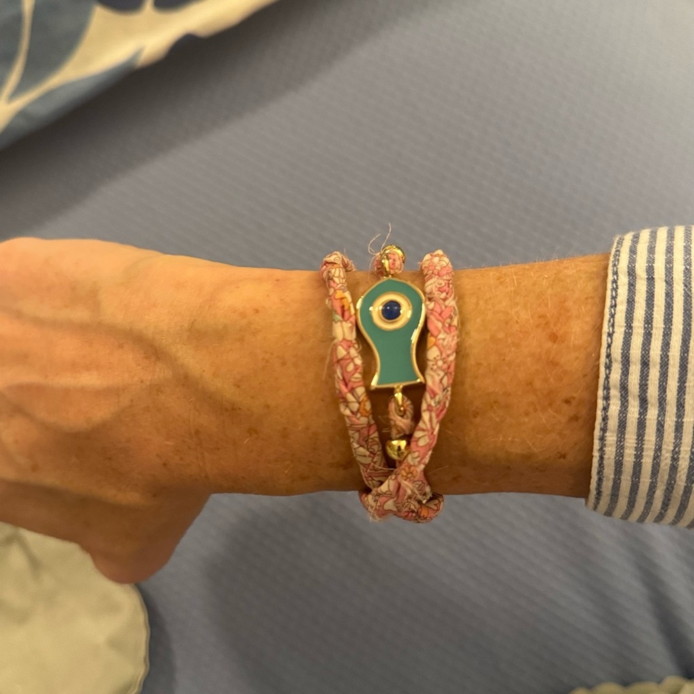 Delicate Eye Charm Wrap Bracelet in Pink and Blue
Liberty of London fabric
